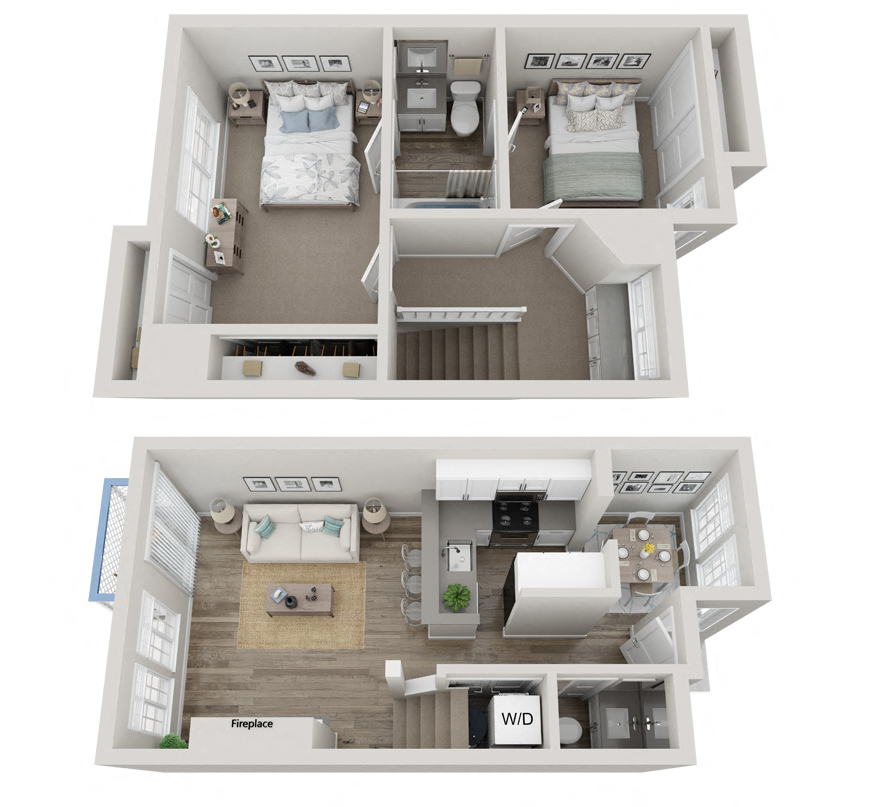 Floor plan for 2 beds, 1.5 baths, 1100 sqft